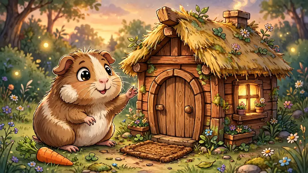 Cartoon guinea pig knocking at the door of its hidey house — knock-knock guinea pig jokes illustration