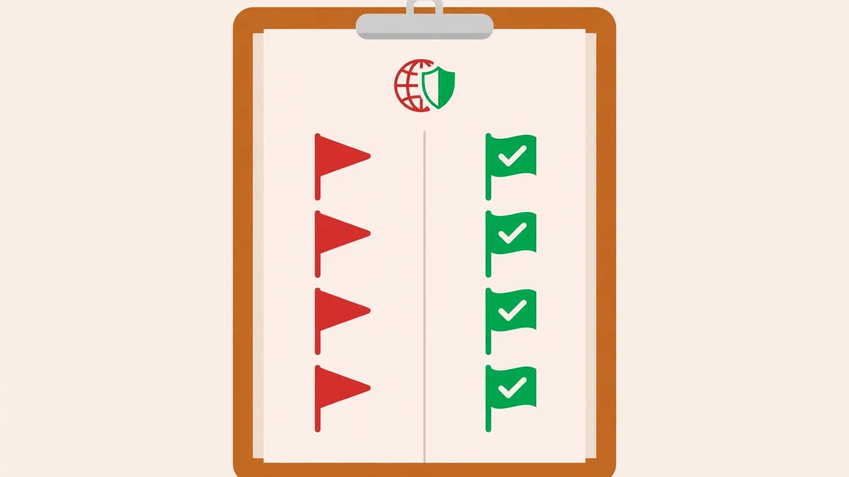 Red flags versus green flags checklist for evaluating voozon.com